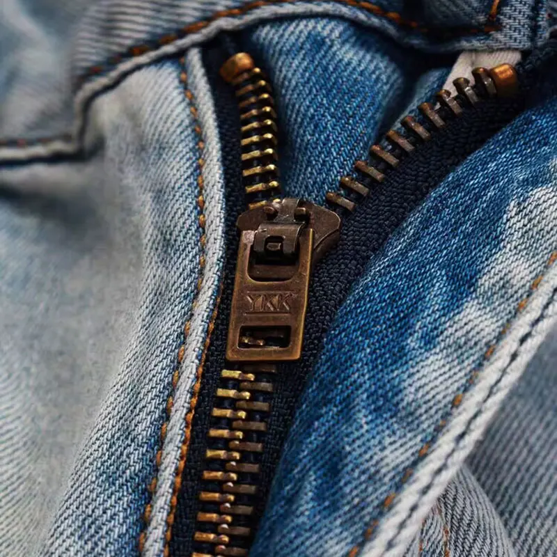 Fashion Designer Men Jeans Retro Washed Light Blue Elastic Stretch Slim Fit Ripped Jeans Men Broken Hole Vintage Denim Pants