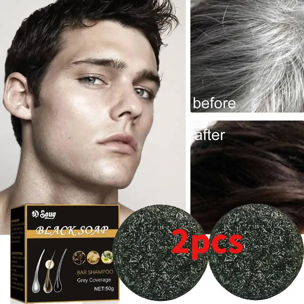 

2pcs Black Shampoo Soap For Grey Hair Nourishing Shampoo Soap Black Shampoo Soap Regrow Hair Bar Gray White Color Dye For Men