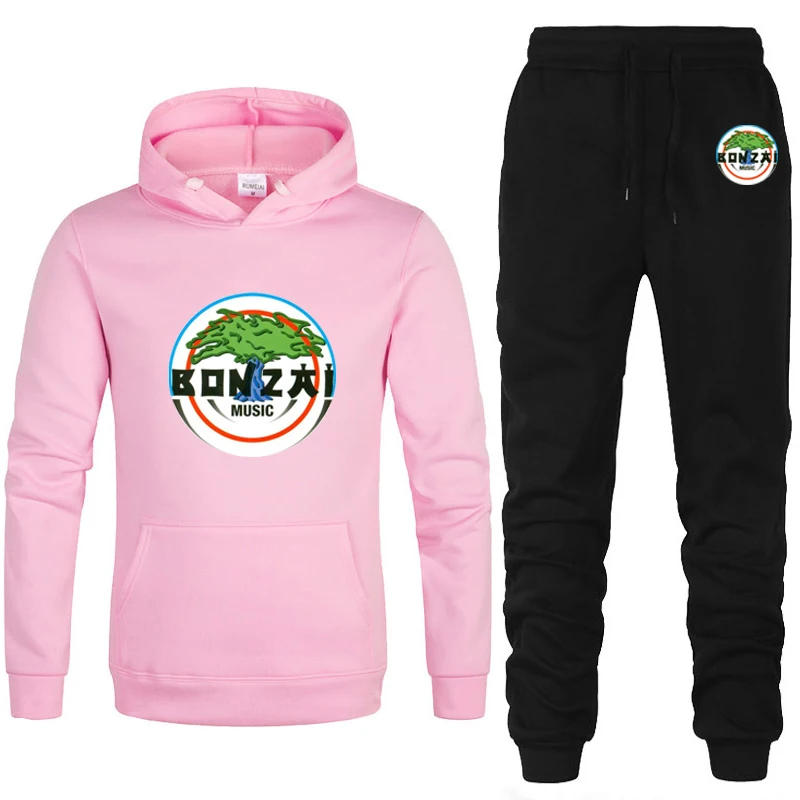 College Bonzai Records Men's Hoodies and Pants Casual Hoodies Men's Sports Set Smile High Quality Sports Jogging 2-piece Set 2