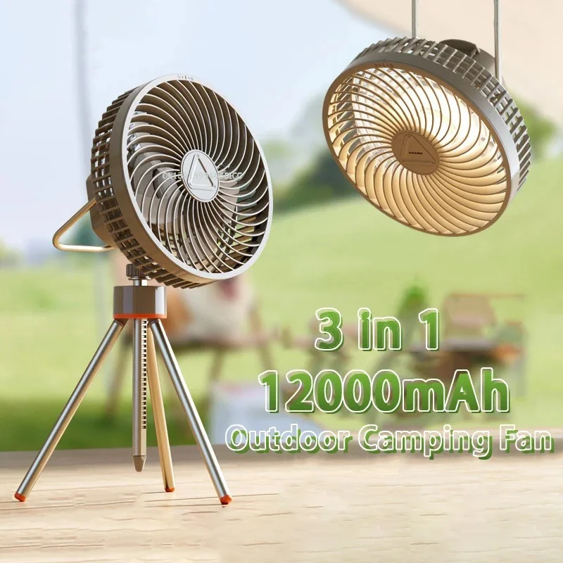 Ventilador Elétrico de Teto sem Fio com Power Bank Ventilador Tripé Recarregável Circulador Portátil Iluminação Led Novo 12000mah