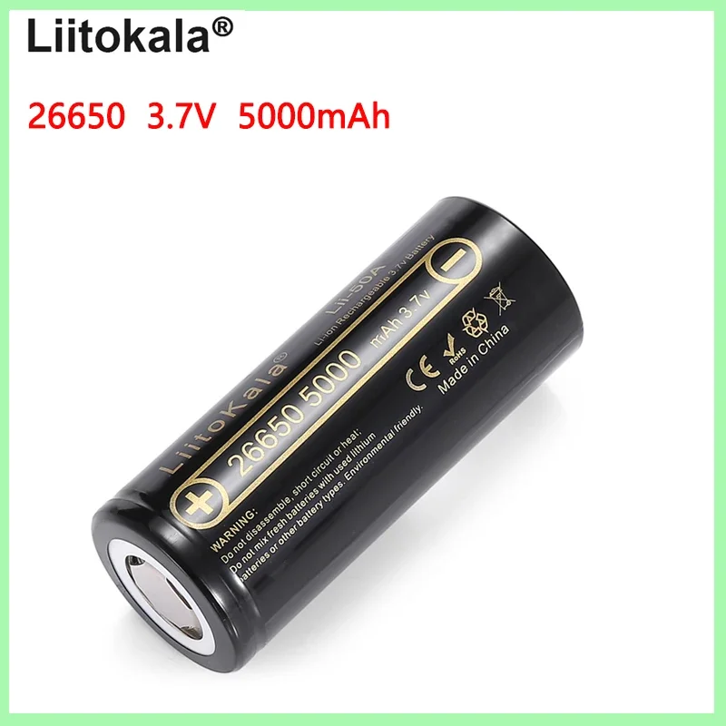 Liitokala-li-ion Bateria Recarregável Bateria para Lanterna Veículo Elétrico Triciclo Lii50 a 3.7v 26650 5000mah 26650-50a