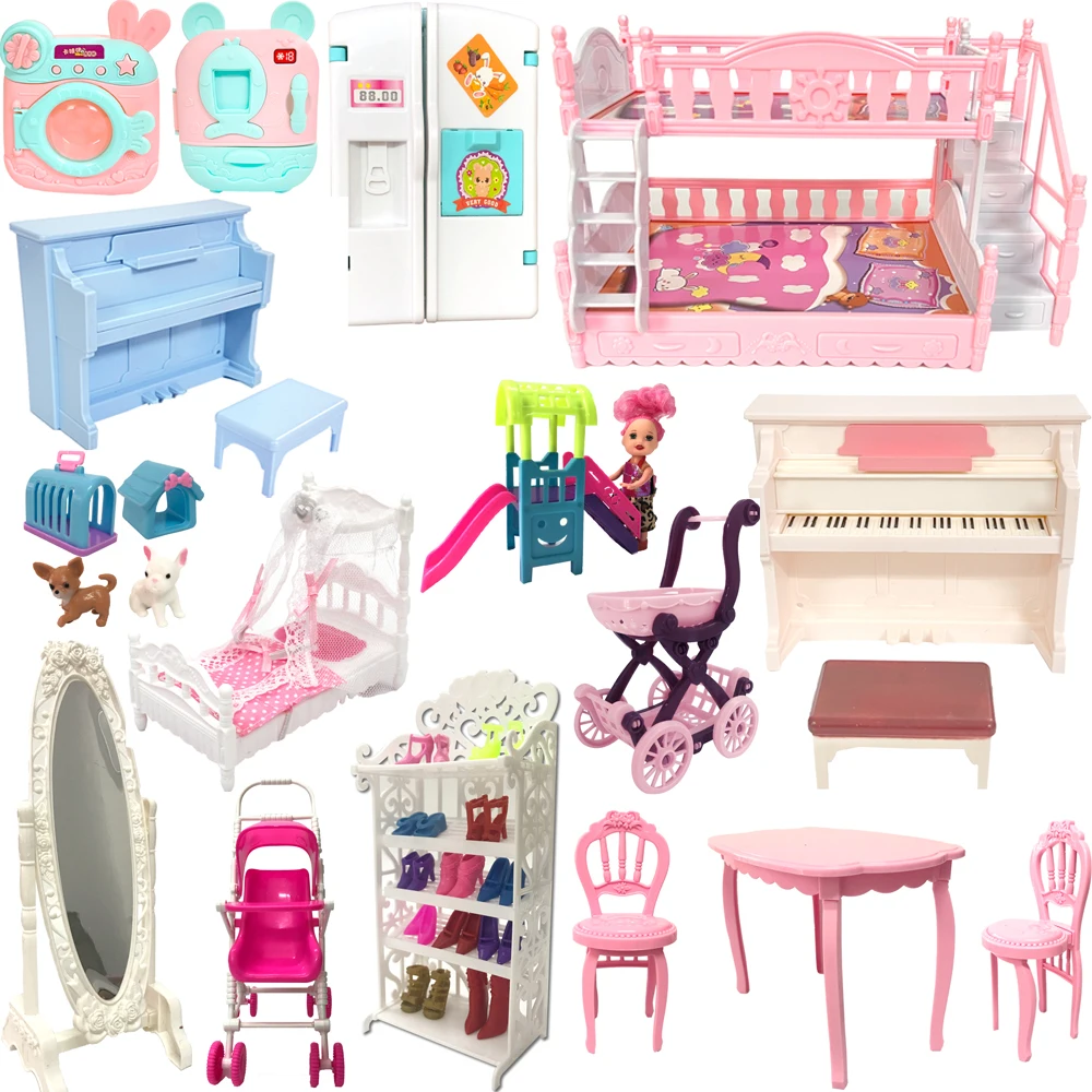 NK 1 Set Fashion Accessories Kelly Doll 1:12 Piano Chiar Shoes Rack Mirror Slide Bed Barbie Doll Furniture Toy JJ doll accessories plush doll accessories dollhouse furniture