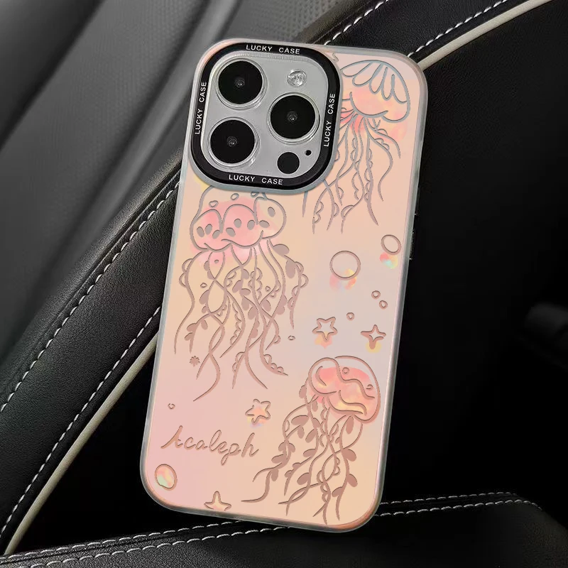 Ins Wind Cute Jellyfish Bubble Phone Case for iPhone 15 14 13 12 11 Pro Max X XR XSMax 7 8 Plus Matte Laser Gradient Cover