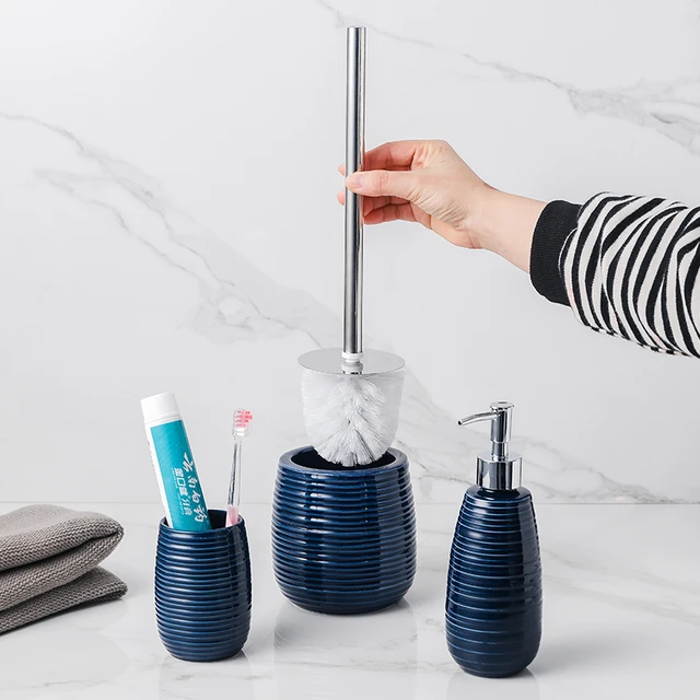 Light Luxury Ceramics Blue Five Piece Set Liquid Soap Dispenser Tooth Mug  Soap Dish Toothbrush Holder Bathroom Washing Tools - AliExpress