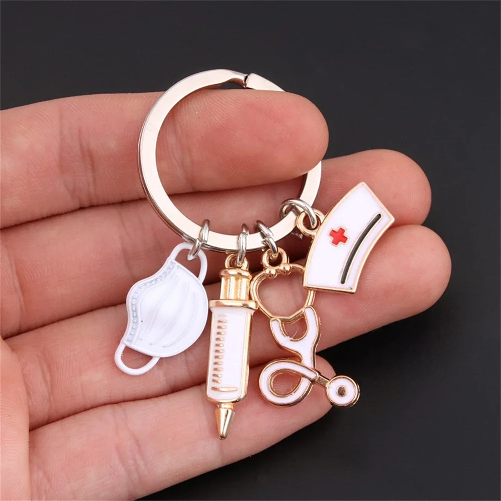 Doctor Key Holder Medical Tool Keychain Stethoscope Syringe Nurse Cap Key Ring Nurse Gifts Handmade Charm Jewelry Bag Ornaments 4
