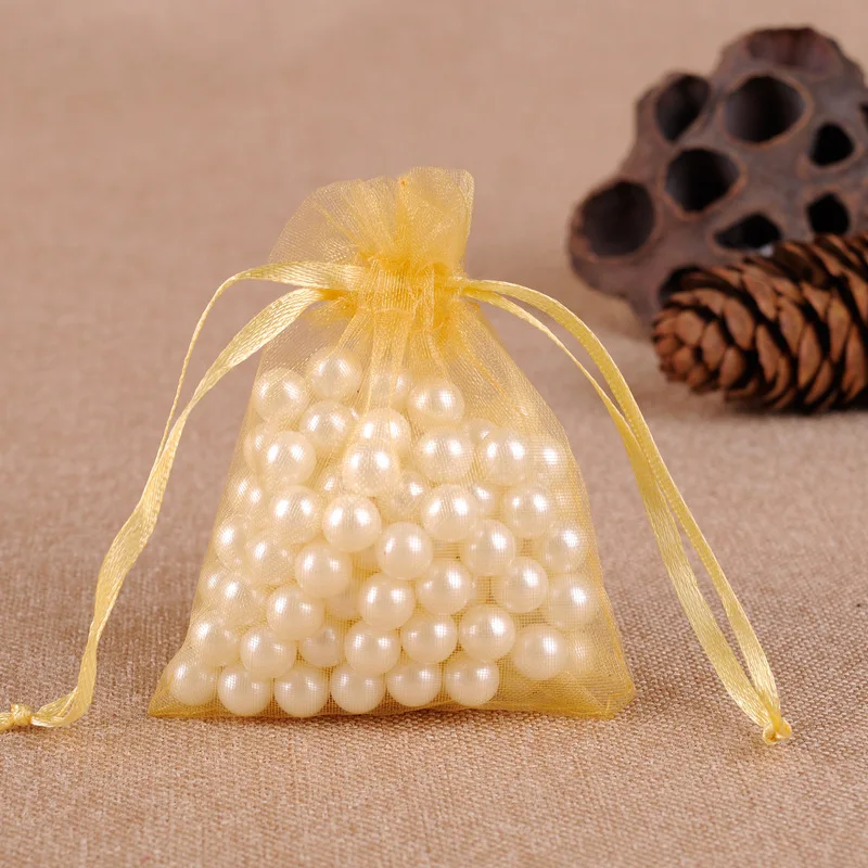 Solid Color Organza Gift Bags - Mesh Tulle Fabric Pouches for Weddings and Events (50/100pcs)