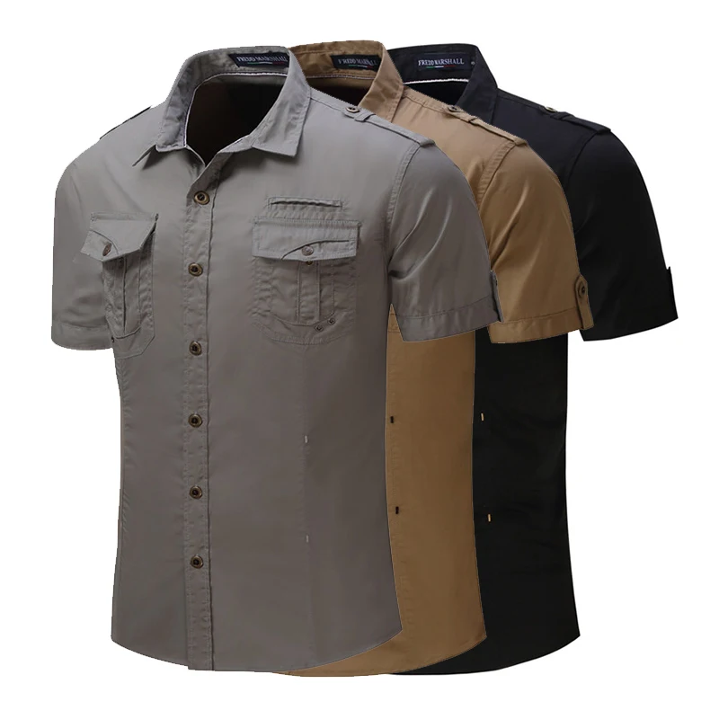 Mens Tactical Shirts Summer Work Cargo Shirts Quick Dry Casual Shirts