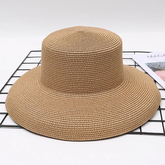 MAXSITI U  Summer Hepburn Style Vintage Design Straw Hat Women Girls Solid Color Beach Holiday  Big Sun Cap Khaki