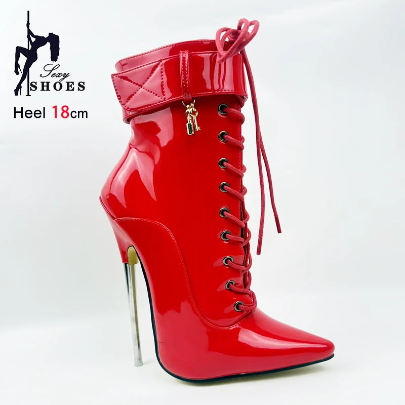 Wrap Strap Red Pointy Ballet Boots 18CM/7'' Super High Heel Fetish Shoes Women Stilettos Crossdresser Custom SM Sexy Ankle Boots