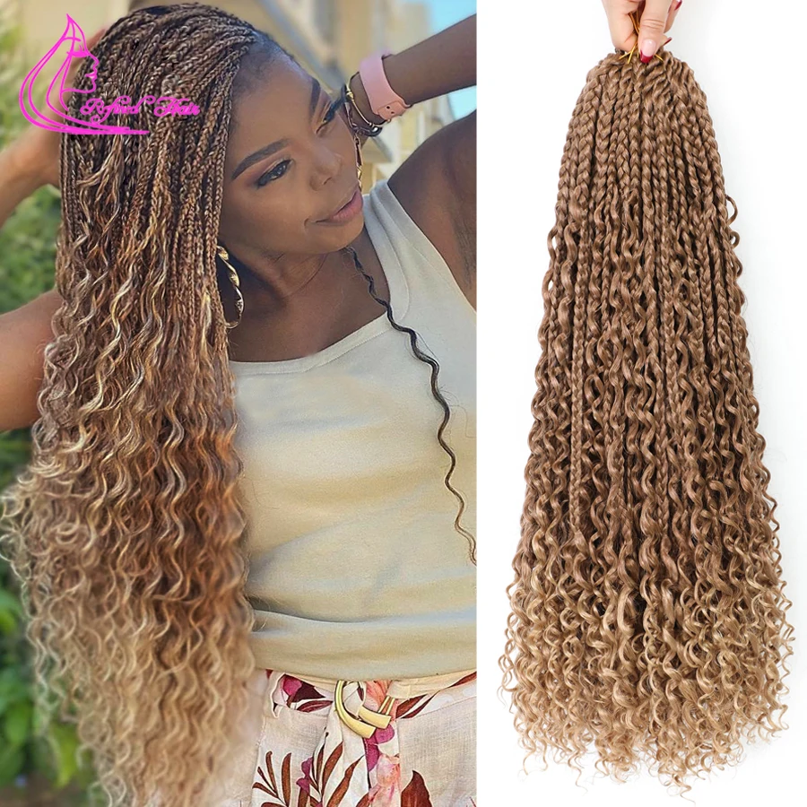 Boho Box Braids Crochet Hair 14 18 24inch Curly Ends Goddess Box Braids Braiding Hair Extensions with Fly Curls For Black Woman