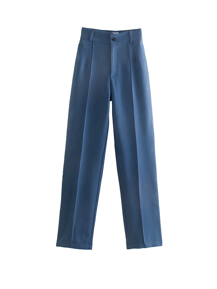 TRAF Women Chic Fashion Office Wear Straight Pants Vintage High Waist Zipper Fly Female Trousers Mujer slacks Pants & Capris