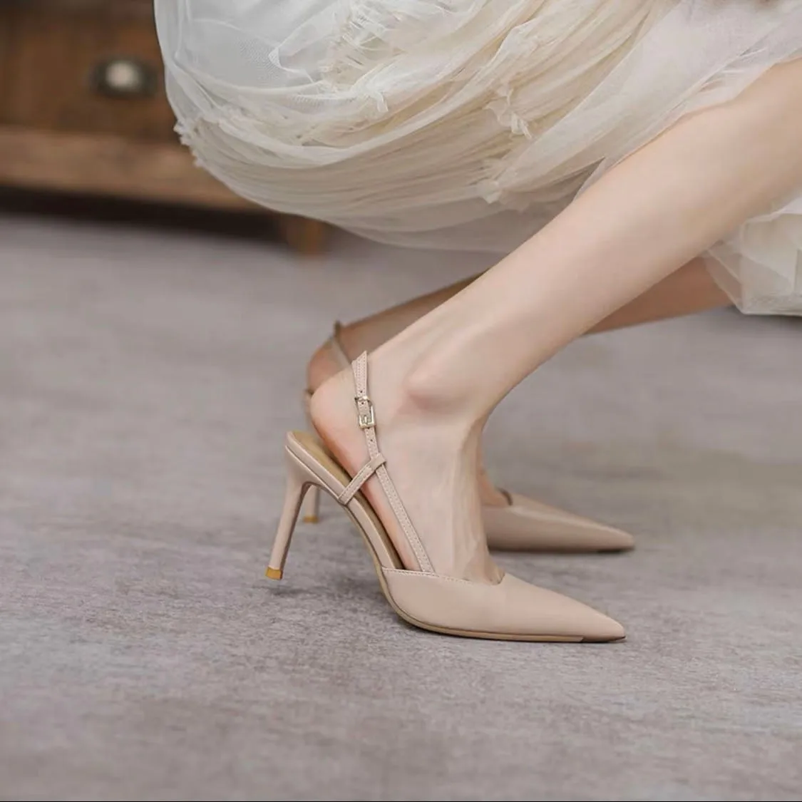 Women's Slingback Pumps Vintage Pointed Toe Summer Chic Work Stilettos High Heels