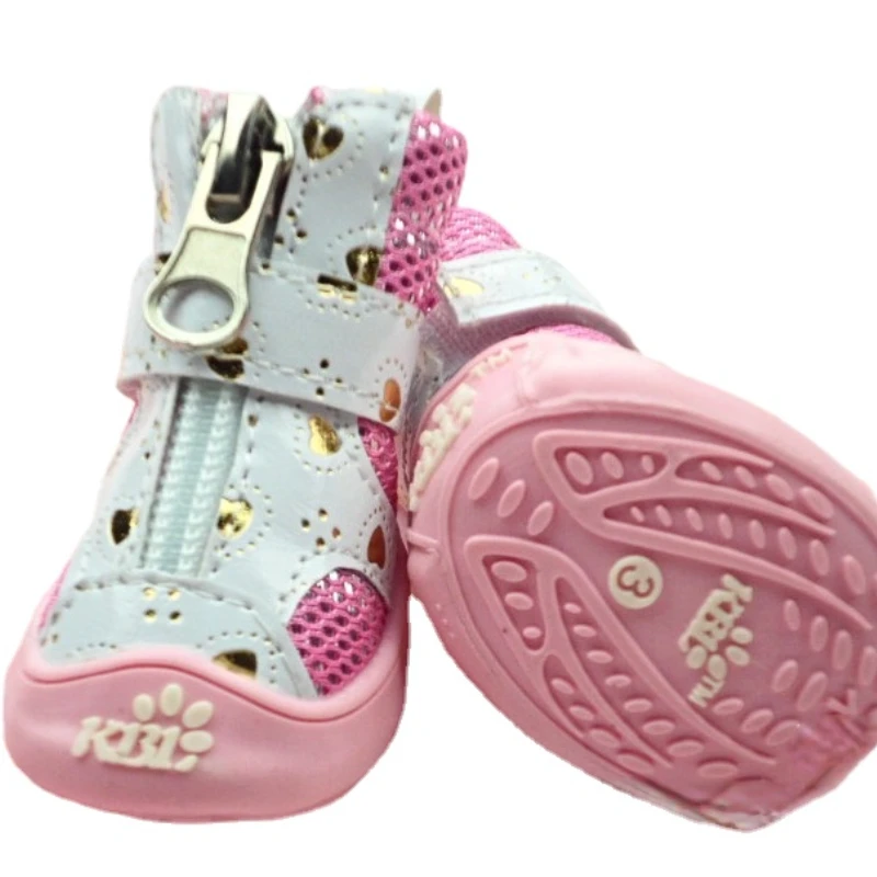

Gold Mesh Breathable Pet Shoes Dog Shoes Puppy Teddy Bichon Dog Shoes with Non-slip Soles Dog Shoes for Small Dogs Dog Boots