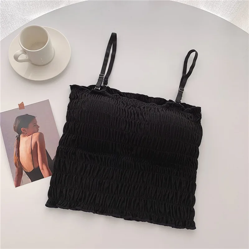 Pure Cotton Pleated Small Camisole with Chest Pad Short Beautiful Back Wrapped Chest Outer Wear Tube Top Underwear верхняя труба women tank tops lace camisole tops