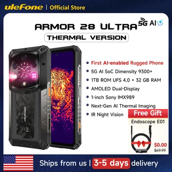 Ulefone Armor 28 Ultra 5G AI Thermal Imaging Rugged Phone 1TB ROM 32GB RAM Dimensity 9300+ Android AMOLED 6.67" Smartphone
