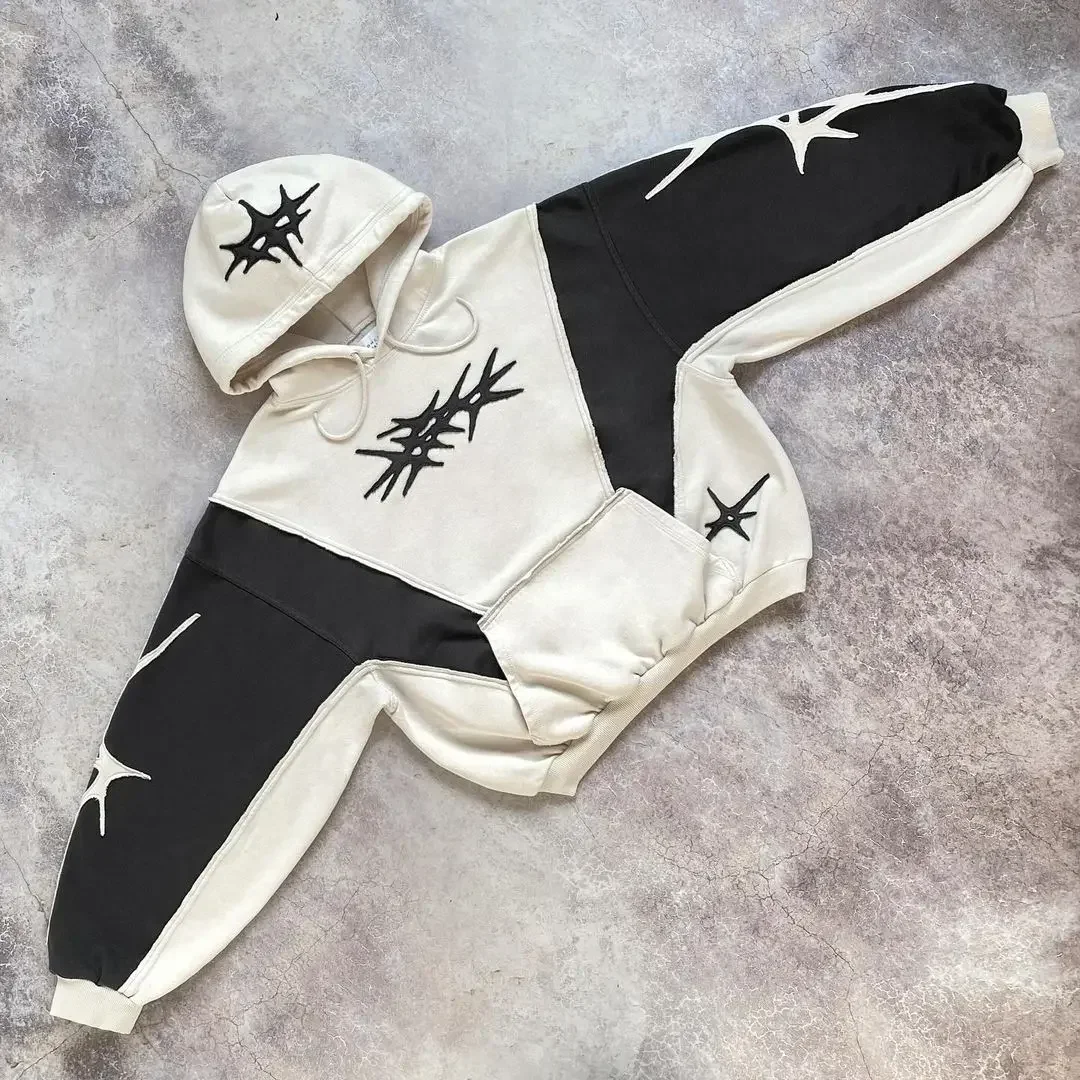Sudadera con capucha y bordado geométrico gótico: estilo Y2K - True Deals Club