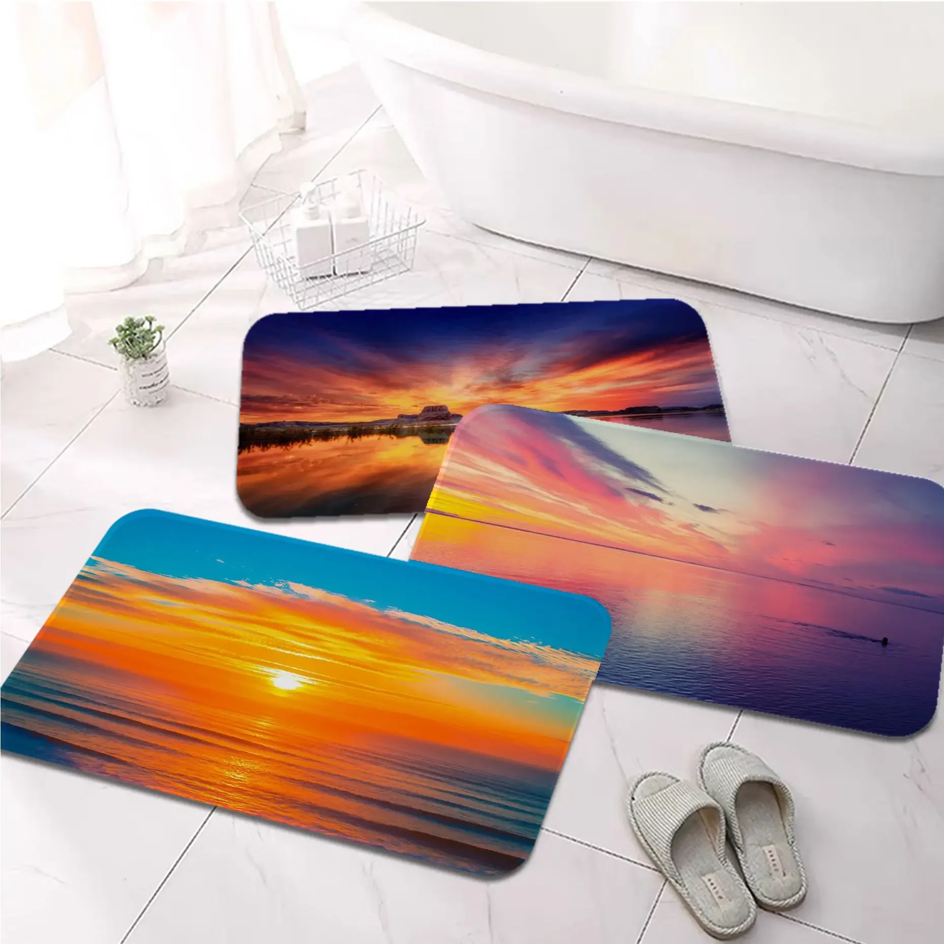 

Beautiful Sunset Printed Flannel Floor Mat Bathroom Decor Carpet Non-Slip For Living Room Kitchen welcome Doormat