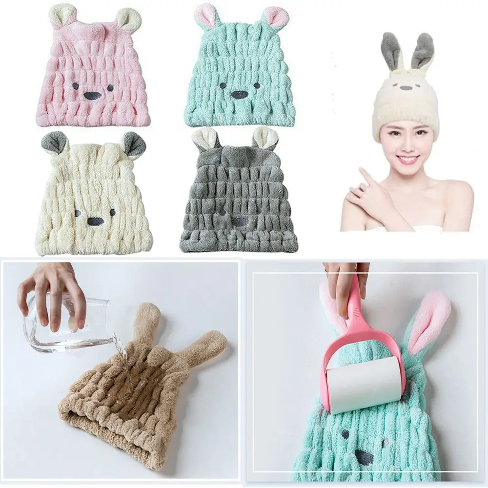 Cartoon Bath Towel Cute Head Hat Womens Bath Wrap Absorbent Shower Cap Quick Dry Microfibre Towel Kids Hair Drying Turban