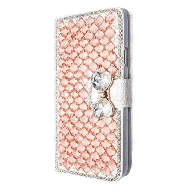 Luxury Bling Rhinestone Leather Flip Wallet Card Case with Diamond Accents