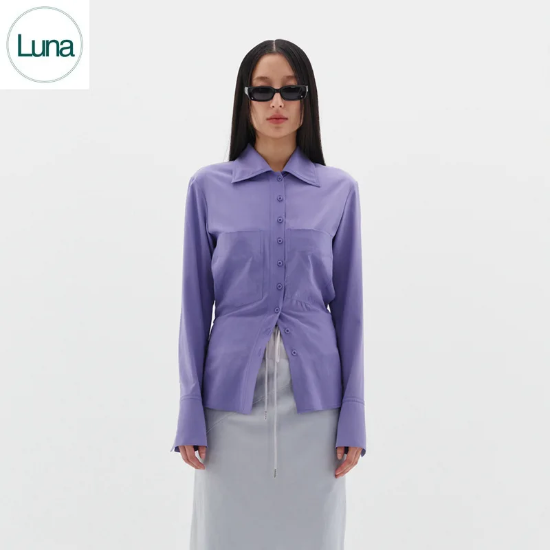 

New Shirt Women's Spring/Summer 2023 Leisure Commuter Polo Collar Single breasted Long Sleeve Waist Shirt
