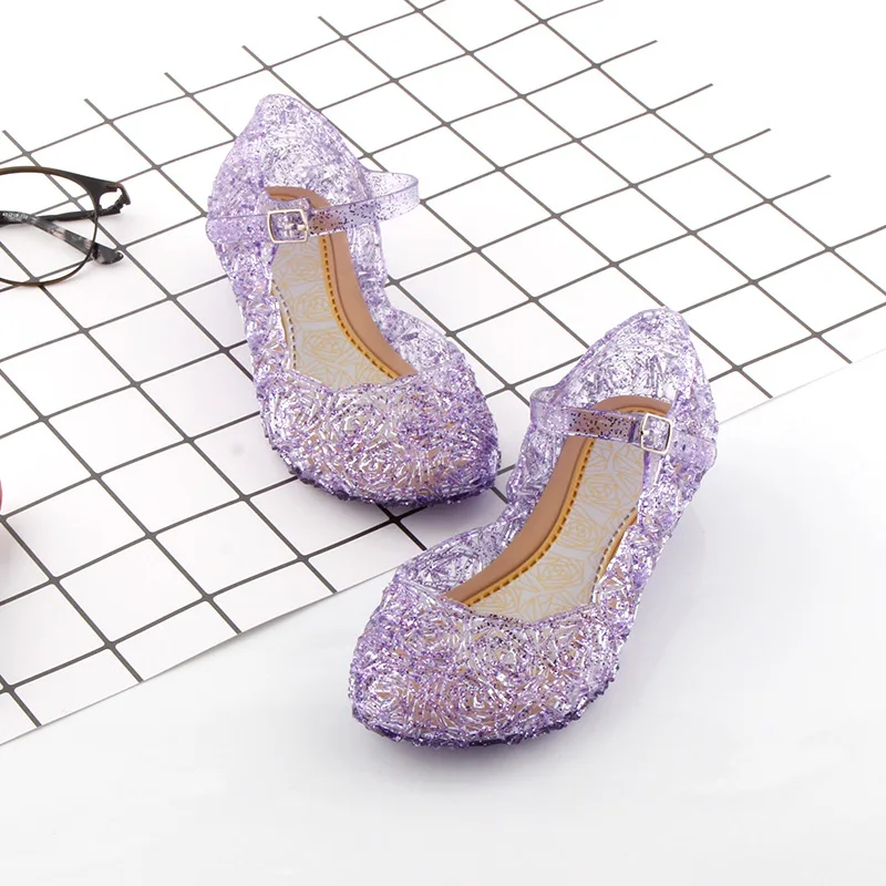 Baby Girls Princess Crystal Shoes Kids Girl Cosplay Halloween Party High-Heeled Shoes Children Jelly Wedge Dancer