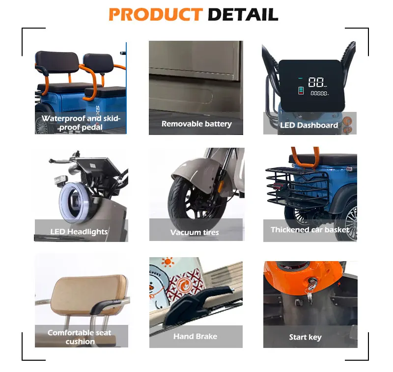 FULIKE 800W 3-Wheel Electric Tricycle Scooter CE Certified Steel Material 2 Seat Open Body Type Motorized Adults