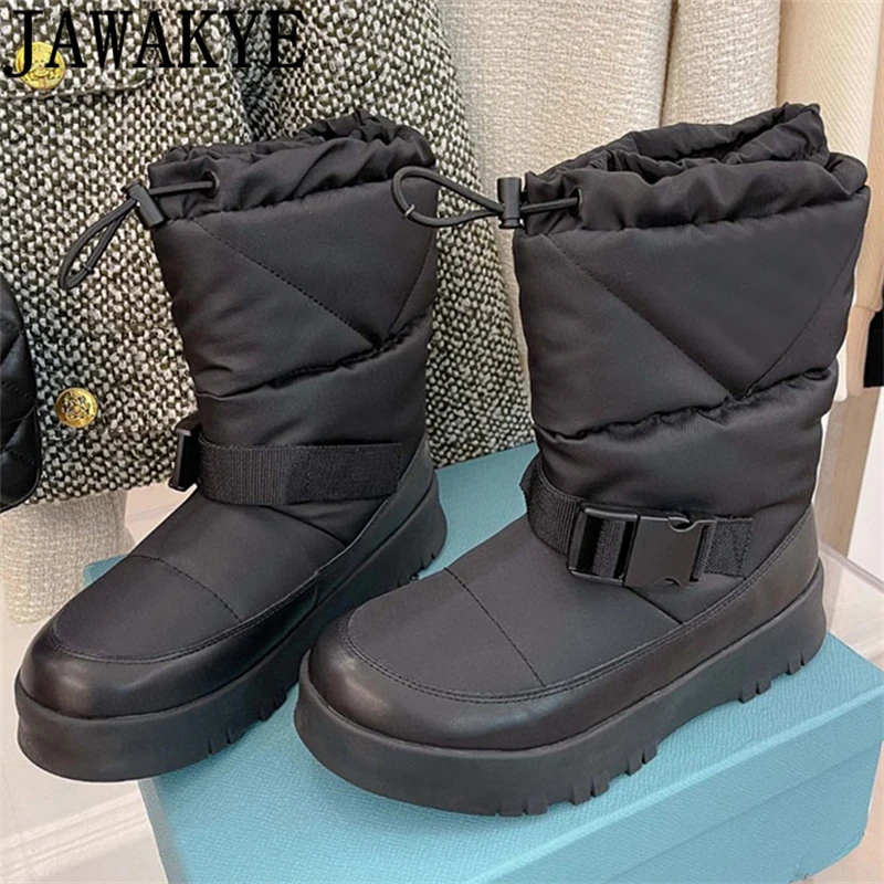 

2023 Winter Thick Sole Waterproof Snow Boots For Women Brand Flat Platform Mid-Calf Cotton Boots Outdoor Warm Short Botas Mujer