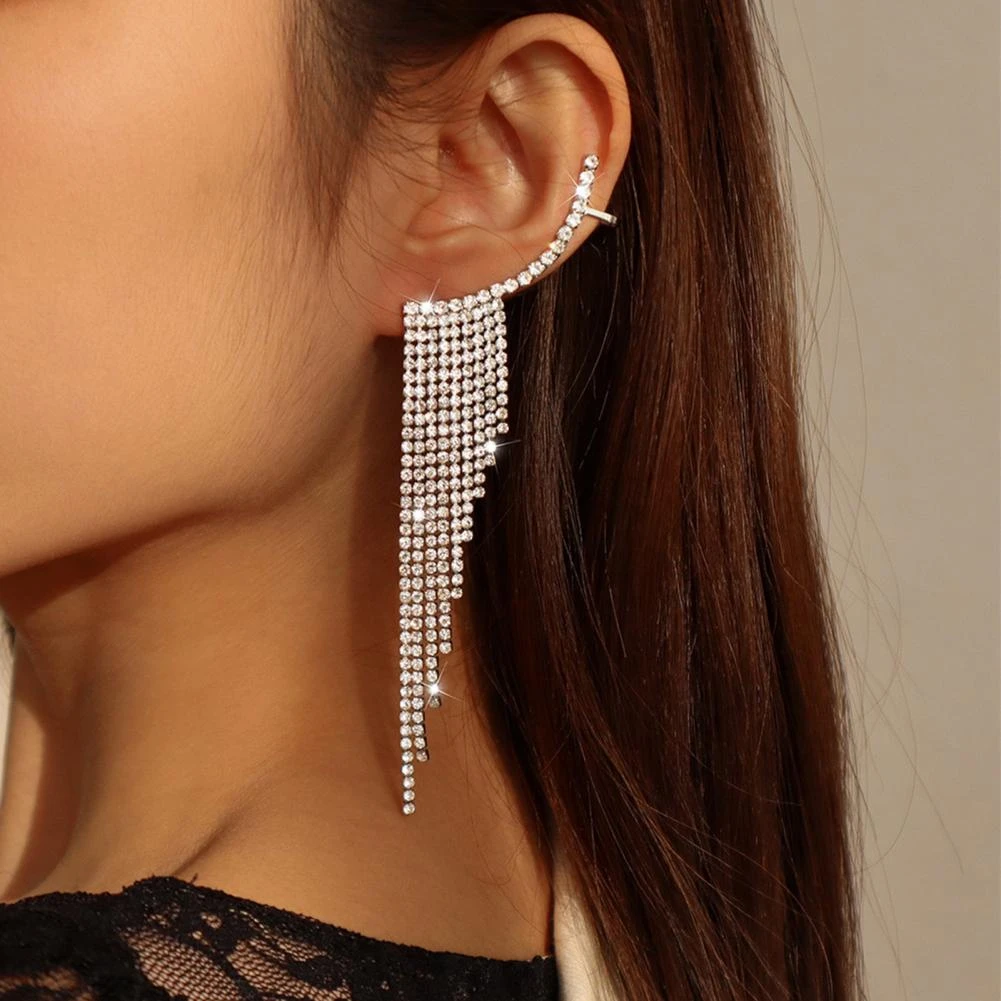 Pendientes de gota de larga duración para mujer, aretes elegantes de aleación de brillo brillante para cóctel, 1 par| | - AliExpress