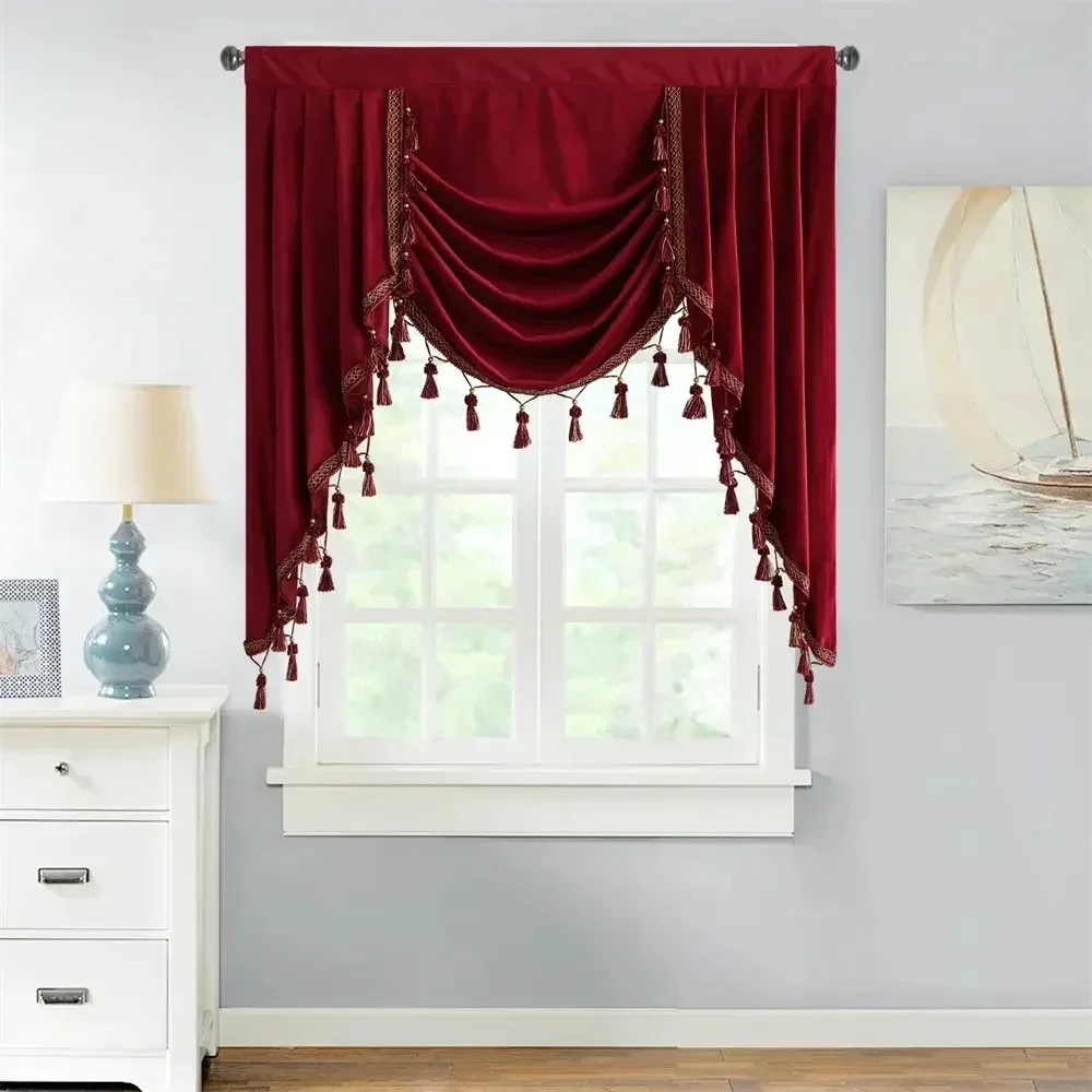 

European Style Italian Red Velvet Valance Shading Curtain Valance for Living Room Bedroom Luxury Decor Solid Color New Fabric