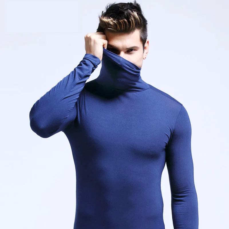 Men Mock Neck Basic Blouse Winter Thermal T-shirt Plain Clothing Pullover Long Sleeve Top Warm Comfortable Turtleneck Underwear 3