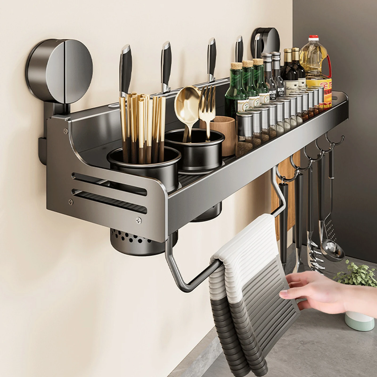 Suction Cup Kitchen Organizer Shelf Wall-mounted Spice Storage - Main Image