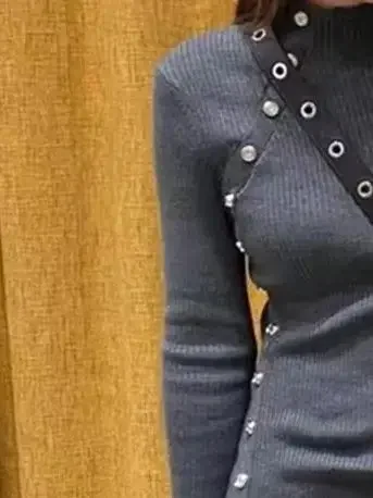 

Half Turtleneck Women Knit Slit Dress Single Breasted Elegant Long Sleeve Ladies Gray Midi Robes 2024 Autumn