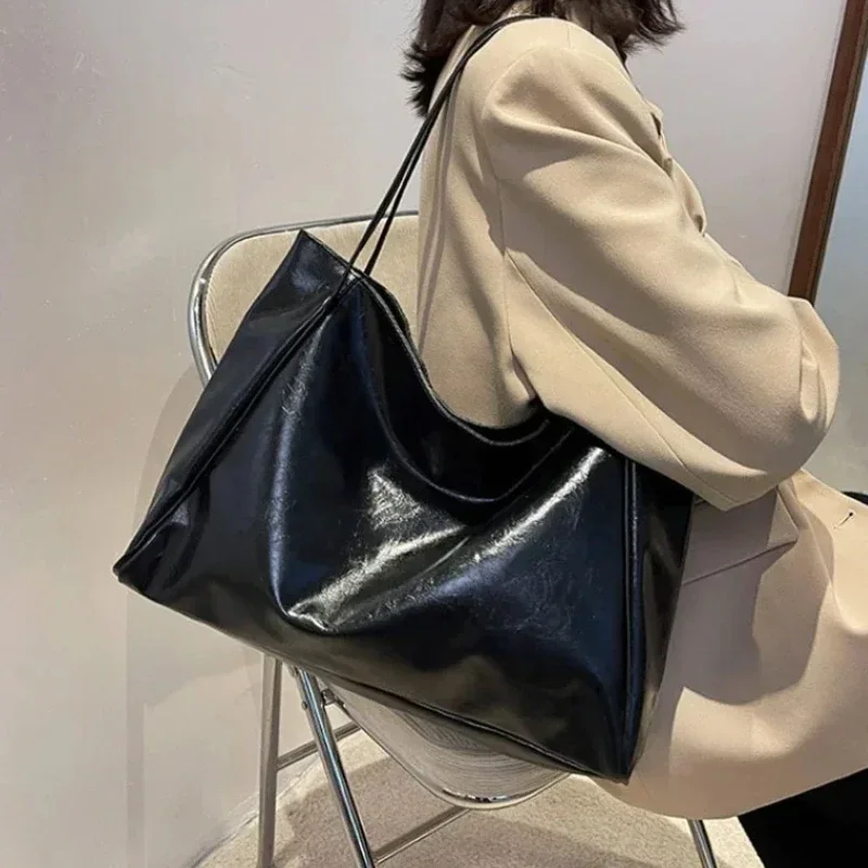 Women Tote Bag Fashion Underarm Pouch Large Capacity Soft Pu Leather Shoulder Bag Retro Crossbody Bag Casual Portable BucketBags - 3