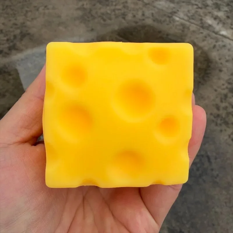 Soft Cheese Cube Stress Relief Toy - Squishy Squeeze Fidget for Relaxation & Sensory Play