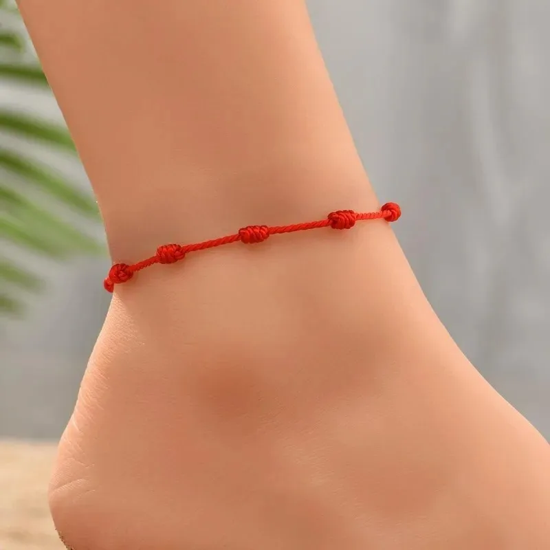 Lucky Red String Bracelet With 7 Knots & Heart Charm – Adjustable Rope, Unisex Gift
