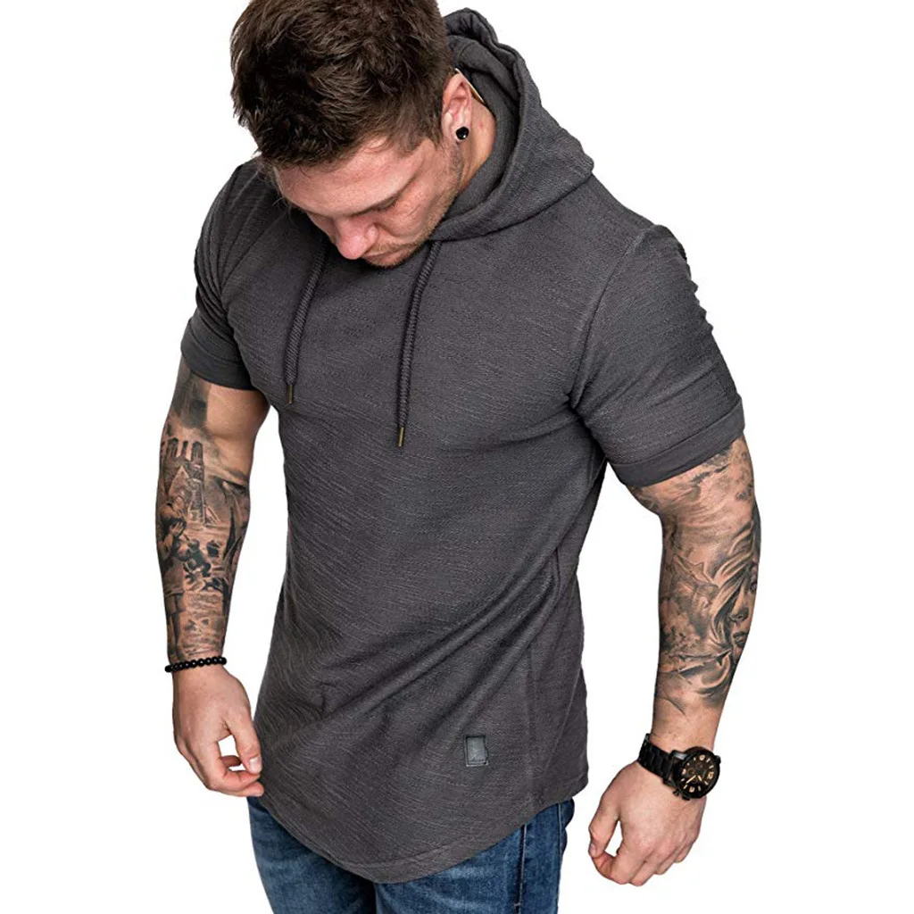 New Men's Brand Solid Color Sweatshirt Fashion Men's Hoodie Spring And Summer Hip Hop Hoodie Male Short Sleeve M-3XL