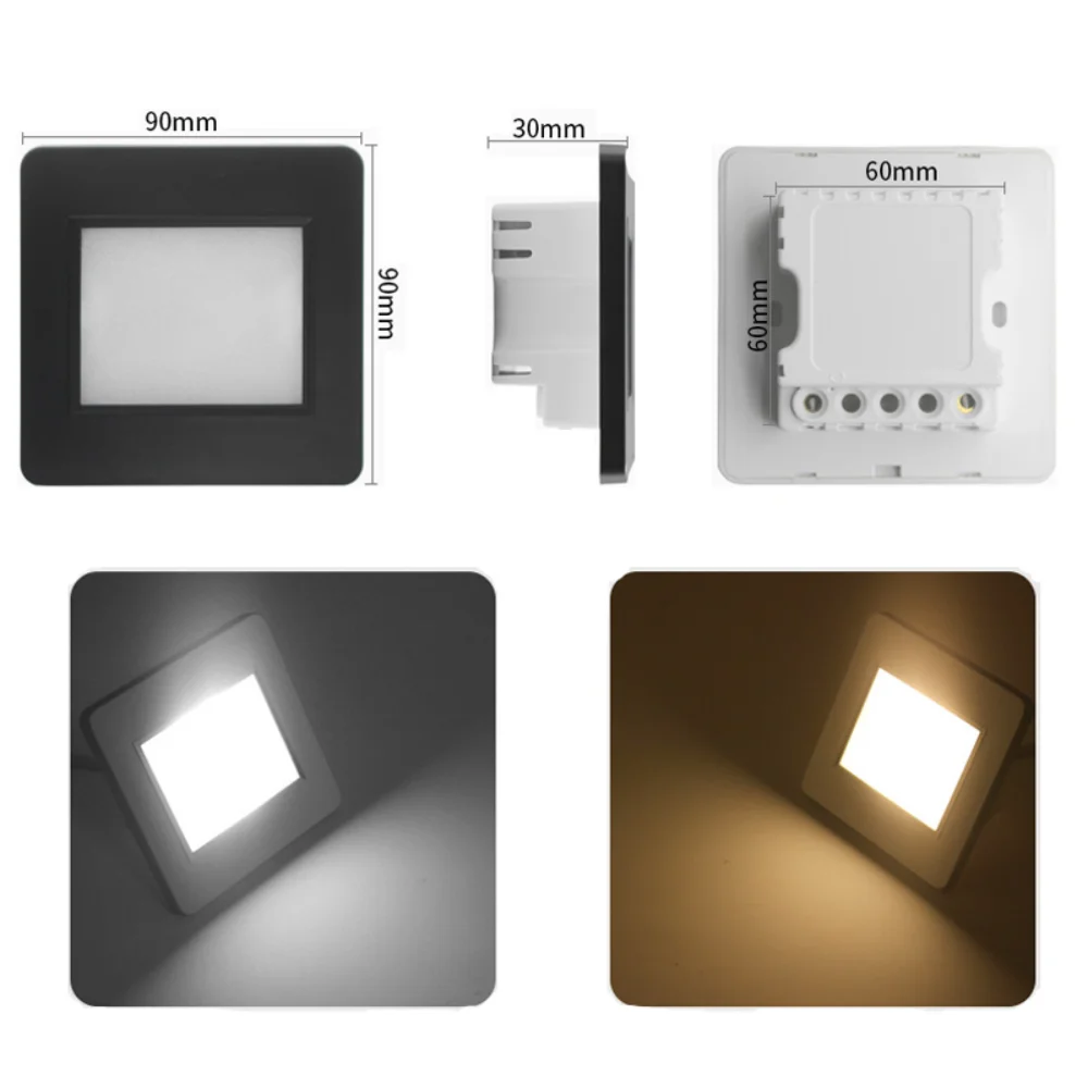 Square Wall Light Step Light LED 1.5w Recessed Stairs Lamp Indoor lighting Nightlight Stairway Led Corridor Foyer Kitchen Lamp 2