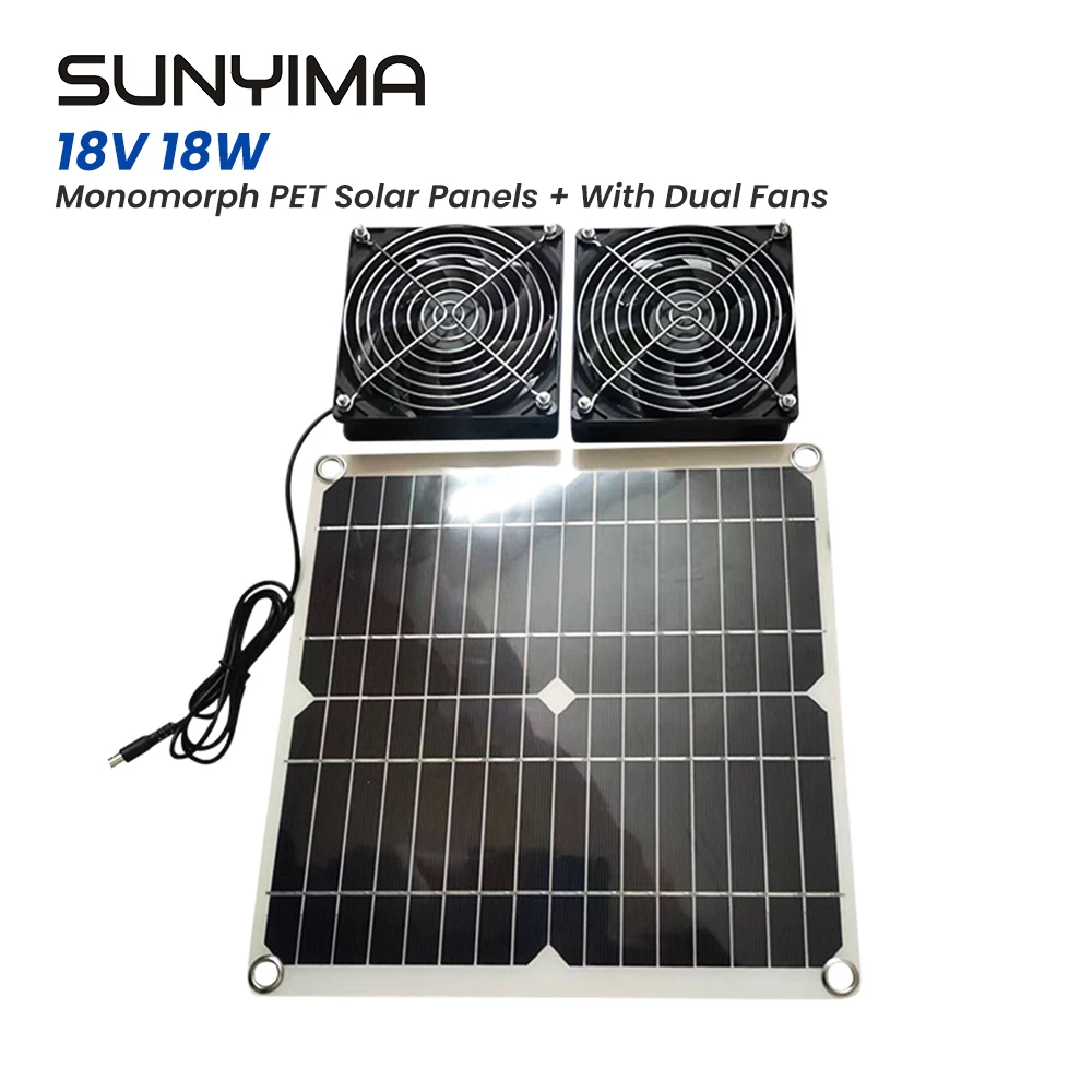 

1pcs SUNYIMA 280*280 18V18W Monocrystalline PET Flexible with Dual USB Fan Solar Panel For Chicken Coop Pet House Car Camping RV