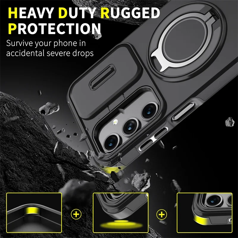 Premium Magnetic Phone Case with Ring Stand and Camera Protection