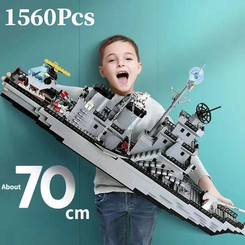 1560pcs 6 IN 1 Military Navy Ship Sets Building Blocks War Army Boat Plane Model