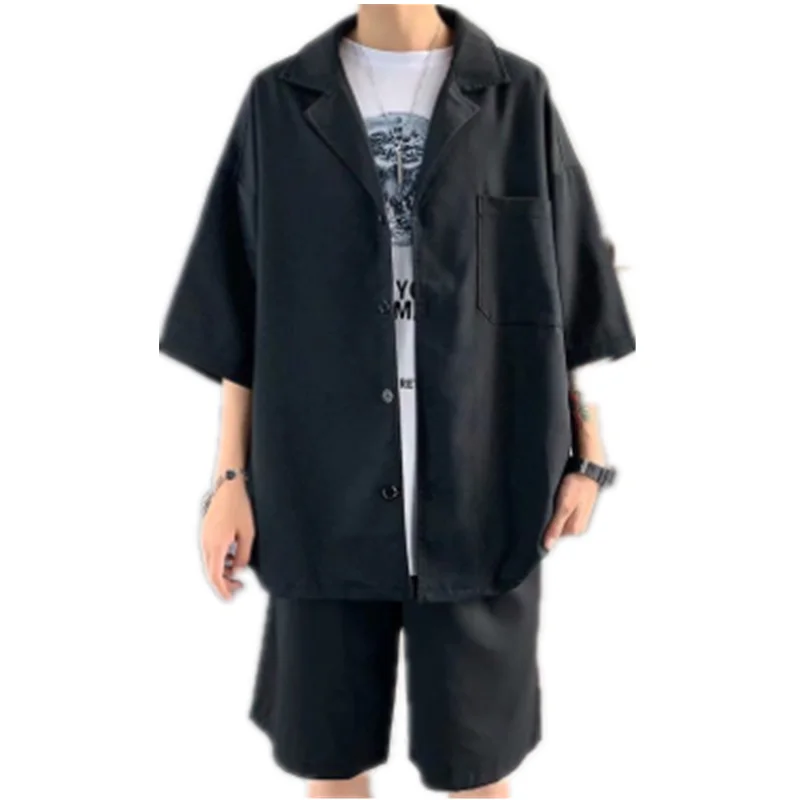 Men's Summer Short Sleeve Set Street Trend Simple Casual Loose Top Fashion Capris H0005