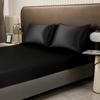 Drap-housse en Satin de couleur unie, housse de matelas double en soie glacée, Queen, naturel avec bande élastique, drap de lit (sans taie d'oreiller), 1 pièce 3