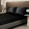 1Pc Satin Fitted Sheet Solid Colour Twin Full Queen Ice Silk Mattress Cover Natural With Elastic Band Bed Sheet (No Pillowcase) 3
