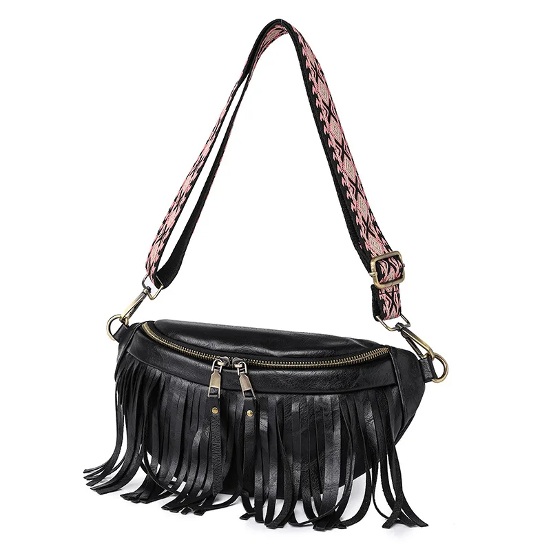 2023 European And American Retro Tassel Pleated Women's Chest Bag Fashion Shell Shaped Pu Soft Leather Crossbody Bag For Women