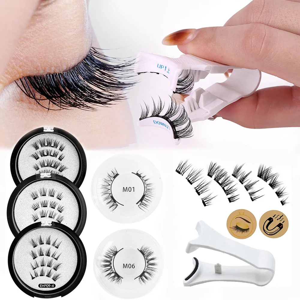 Fake Eyelashes 1Pair Magnetic Eyelashes Kit Reusable 3D