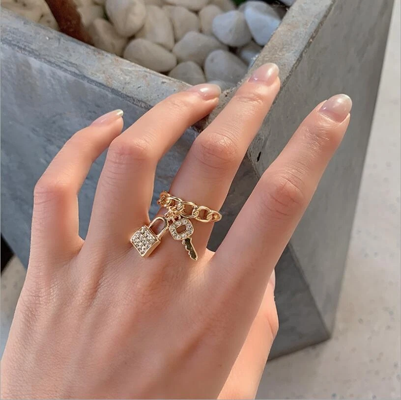 NewTrendySimpleMetalGoldcolorChunkyChainRingsLinkTwisted