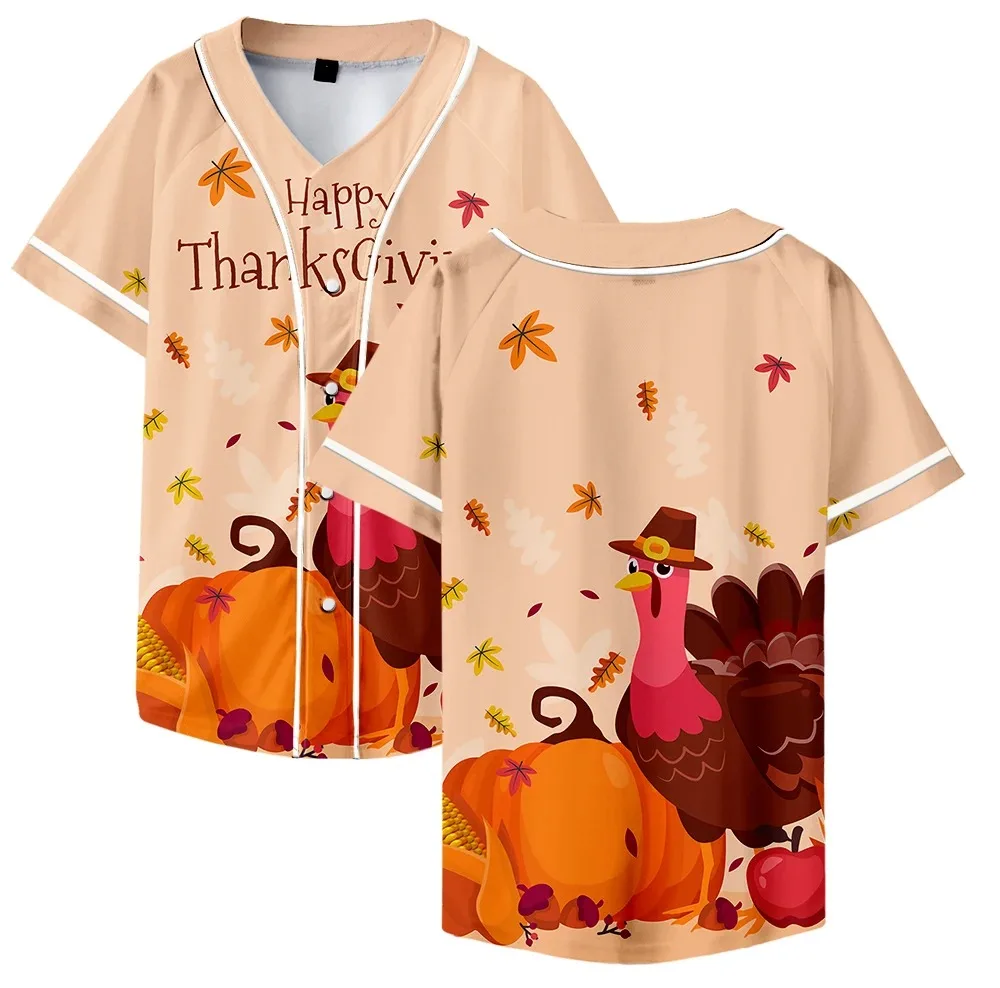 Thanksgiving Turkey Cartoon Merch Baseball T-shirt para homens e mulheres, manga curta, camisola casual diária, roupa 3D 2024