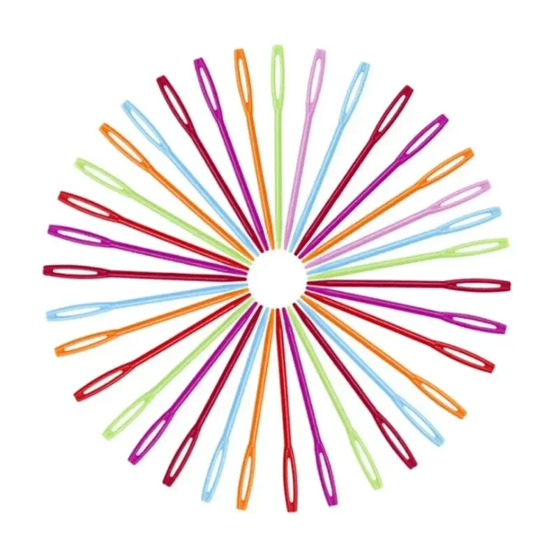 Knitting Needles 10/30 PCs Mixed Color 7/9/15cm Plastic Crochet Hooks Wool Yarn Needle Children DIY Sweater Weaving Tools