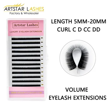 ARTSTRA 12Rows/tray Volume Eyelash Extensions 5-20mm C/CC/D/DD Curl Individual Eyelashes Matte Black Lashes Korea PBT Cilios 1