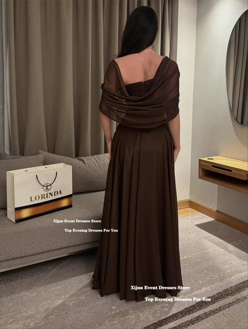 Xijun Elegant Brown Chiffon Evening Dresses Off The Shoulder A-Line Formal Prom Dresses Pleated Saudi Arabia Prom Gown Customize 5